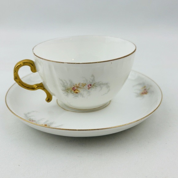 Limoges Elite 6 Cup & Saucer Set Lot Pink Yellow Floral Spray Gold Rim J.Mc.D&S - Picture 8 of 14